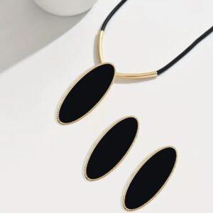 Geometric Oval Punk Style Black Drop Necklace and Earrings Set